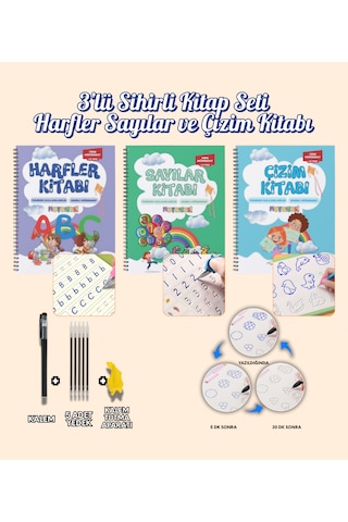 Harfleri Sayıları Ve Çizmeyi Öğreten Oluklu Kabartmalı 3 Lü K