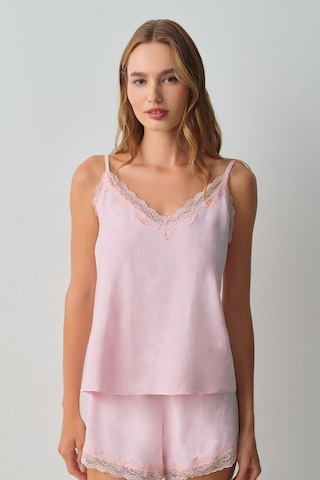 Suwen Floral Dantelli İnce Askılı Pijama Üstü Wsh11110064077 Pembe