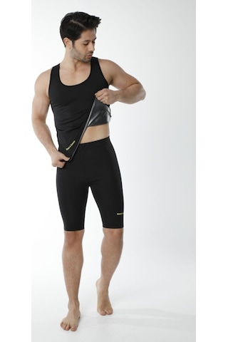 Sweet Sauna Orjınal Fitform Spor Erkek Siyah Düz Termal Şort Atlet Takımı Siyah