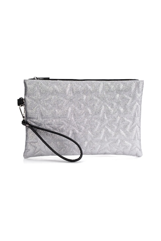 Newish Polo Kadın Simli Yıldız Desenli Bilek Askılı Portföy/clutch El Çantası Gri