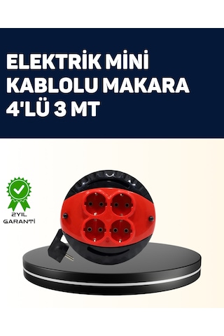 Ev Ve Ofis İçin 3 Metre Kablolu 4 Priz Makarası