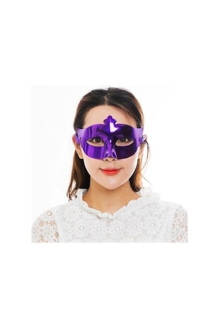 Mor Renk Kostüm Partisi Ekstra Parlak Balo Maskesi 15x10 Cm Renkli