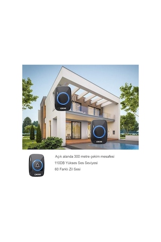 Cacazı 2 Alıcılı Kablosuz Uzaktan Kumandalı LED Kapı  Zili