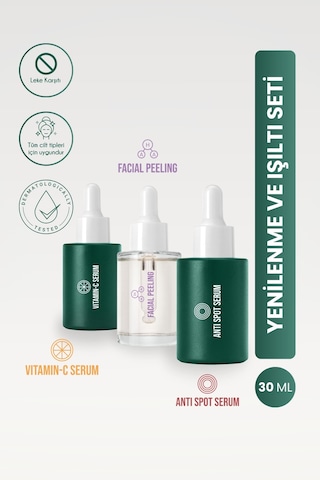 Aydınlatıcı Bakım Seti - C Vitamini, Kırmızı Peeling Ve Leke Serumu 3'lü Rutin