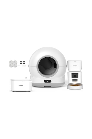 Xenon Smart Akıllı Otomatik Kedi Tuvaleti Paslanmaz Çelik Kaseli 4lt Hazneli Mama Kabı Led Işıklı Su Pınarı Ve Filtre 4'lü Pet Seti