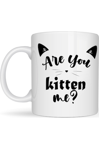 Are You Kitten Me Yazılı Kedi Temalı Porselen Kupa Model 58 Sevimli Tasarım, Kahve & Çay Kupası Diğer