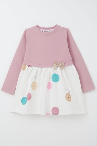 Breeze Kız Çocuk Uzun Kollu Elbise Sevimli Renkli Tavşancık Baskılı 1.5-5 Yaş, Gülkurusu GÜL KURUSU