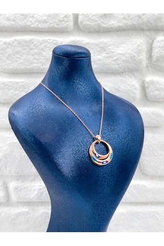 Rose Gold Tasarım Nazar Boncuklu Kadın Gümüş Kolye Rose