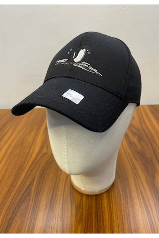 Penguen Nakışlı Gabardin Kumaş Unisex Cap Şapka Siyah