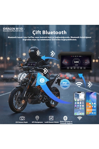 İdragon M11d 5" Su Geçirmez Motosiklet Carplay & Android Auto Ekranı - Lastik Basınç Sensörü