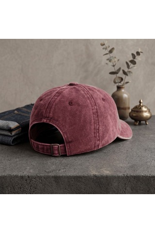 Bk Gift Kişiye Özel İsim Nakışlı Vintage Bordo Beyzbol Şapkası Unisex Eskitme Kumaş Metal Tokalı