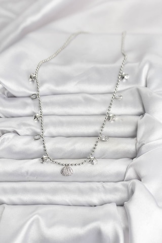 Pirinç Gümüş Renk Zirkon Taşlı Deniz Kabuğu Model Kadın Kolye Renkli