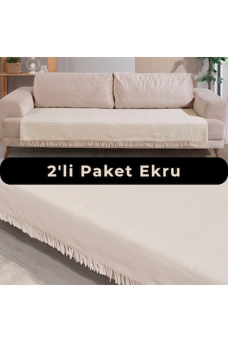 Pamore Home 2 Adet Pamuklu Koltuk Örtüsü 115x200 Cm Ekru
