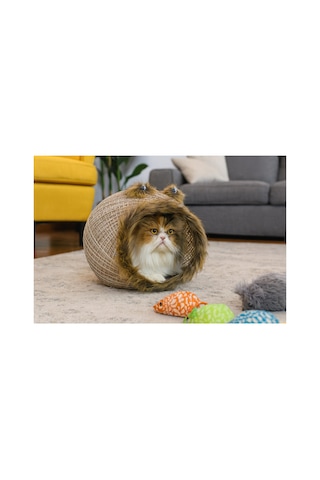 Kedi Mağarası Peluş Girişli Hasır Kedi Evi Kedilerin Favorisi