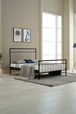 Odin Çift Kişilik Metal Karyola-siyah Ahşap Latalı