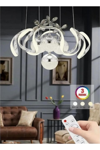 6 Kollu Damla Krom Gümüş 4 Toplu Sarkıt Şık Led Avize Dimmer Kumandalı