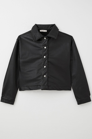 Breeze Kız Çocuk Deri Ceket Kabartma Desenli Çıtçıtlı 9-14 Yaş, Siyah Siyah