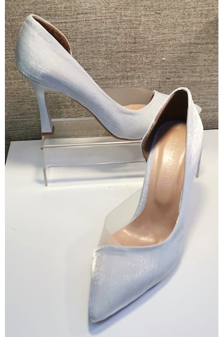 New Angel 853 Kadın Topuklu Şeffaf Detaylı Stiletto Ayakkabı Gümüş