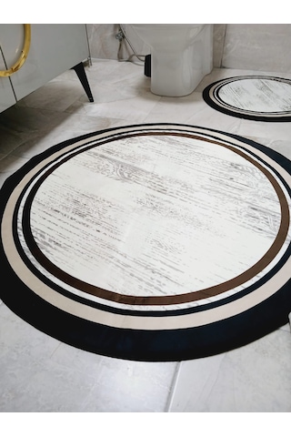 Lovely - Krem Kaymaz Taban Yuvarlak Banyo Halısı 100x100-60x60-4 Krem