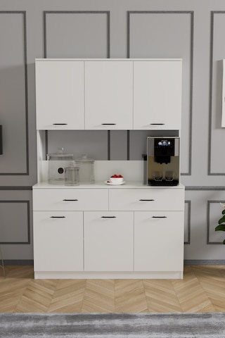 Elmas Kahve Köşesi Çok Amaçlı Dolap Beyaz Beyaz