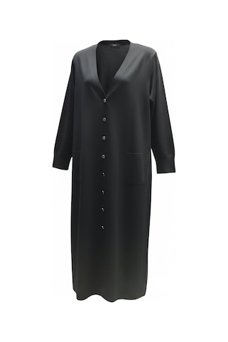 Kadın Önü Düğmeli V Yaka Cepli Mevsimlik Hırka Siyah