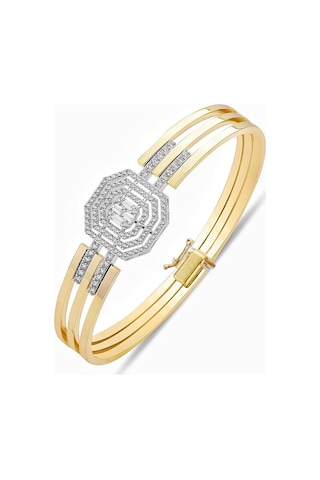 Pırlanta İşçilik Baget Kelepçe Zirkon 14 Ayar Altın Bilezik Altın - Yeşil