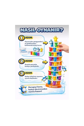 2'li Eğitici Strateji Ve Denge Oyunu- Buz Tuzağı Buz Kırma Ve Penguen Denge Kulesi Aile Çocuk Oyunu