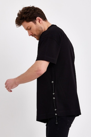 JAHR MARC Yanları Lastikli Oversize Siyah Erkek T-shirt - M Siyah