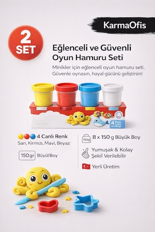 Kidz 2 Li Büyük Boy Oyun Hamuru Seti 8x150 Gr 4 Renkli Çocuk Oyun Hamuru Yumuşak & Yerli Üretim Beyaz