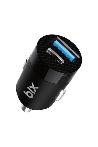 Bix 65w Type-c Pd 3.0 Ve Usb-a Çift Portlu Araç İçi Hızlı Şarj Cihazı Siyah