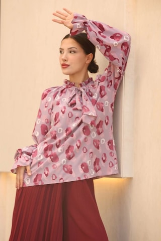 Lodmela Bağlama Detaylı Büzgülü Bluz 6028-lila/bordo Lila/bordo