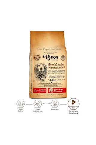 Mydog Az Tahıllı Kuzu Etli Büyük Irklar İçin Köpek Maması 12kg