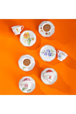 Perotti De Flore 6 Kişilik 12 Parça Porselen Kahve Fincan Takımı