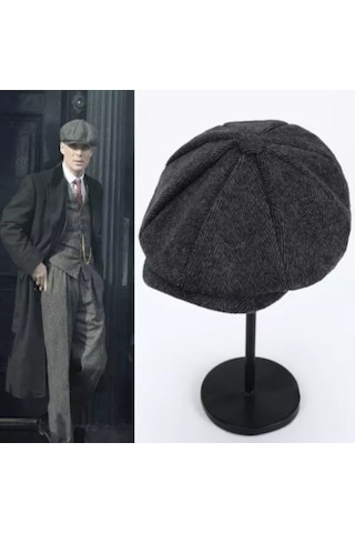 Eleven Markets Kışlık 8 Parca Kaşmir Düz Renk Peaky Blinders Model Erkek Kasket London Şapka Füme Çizgili Füme