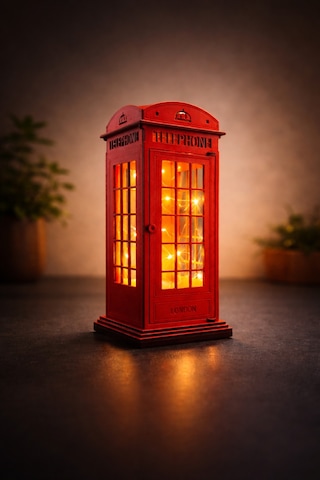 Ahşap Dekoratif Işıklı Londra Telefon Kulübesi - Mumluk, Dekoratif, Süs Londra Telefon Kulübesi