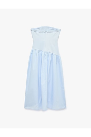 Koton Koton X Sibil Çetinkaya - Drape Detaylı Straplez Midi Elbise Mavi 6sak80121uk