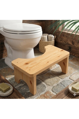.premium Masif Çam Klozet Taburesi - 17cm İdeal Sağlık Boyu - %100 Doğal Ahşap Kurulu Teslimat Bej