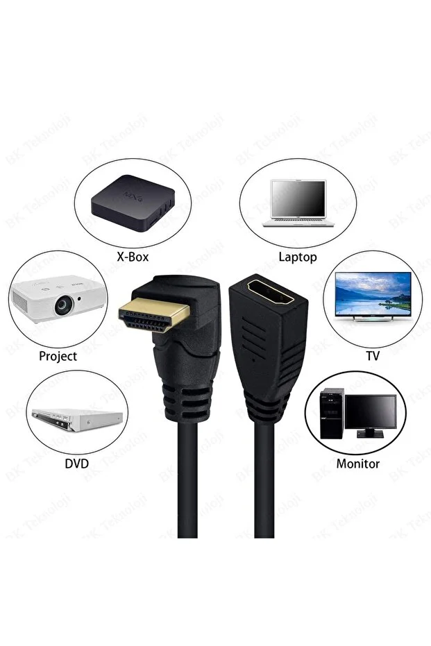 50 Cm Hdmi Uzatma Kablosu 90 Derece Açı Erkek Dişi Adaptör Tvler Dizüstü Bilgisayarlar İçin L Tipi 50cm