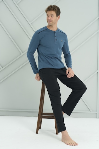 Erkek Interlok Penye Uzun Kol Pijama Takımı 2201 Petrol02 Petrol02