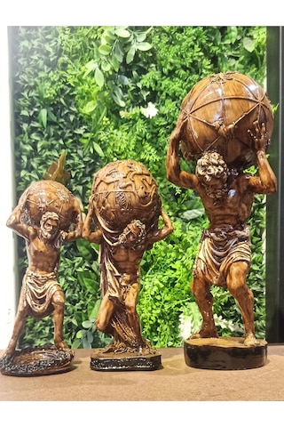 3'lü Atlas Dünyayı Sırtında Taşıyan Adam Biblo Dekoratif Obje