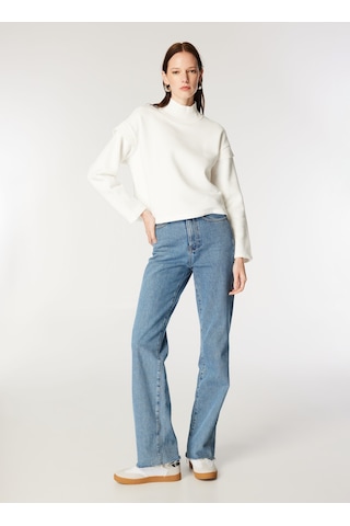 Mustang Beyaz Kadın Dik Relaxed Düz Sweatshirt M4wl-swt-1912 Ekru