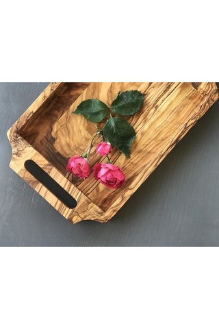 Zeytin Ağacı Ahşap Kulplu Çay Tepsisi Küçük