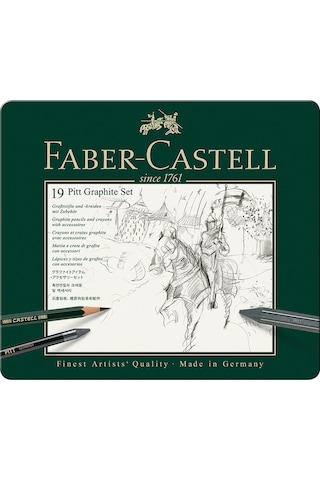 Faber-Castell Pitt Grafit Sanat Seti,Siyah,19 Parça,Kömür Kalem ve Aksesuarlarla,Gölgelendirme ve Eskiz İçin İdeal