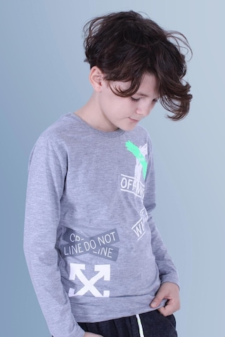 Panios Kids X Baskılı Uzun Kollu Erkek Çocuk Gri Sweatshirt Gri