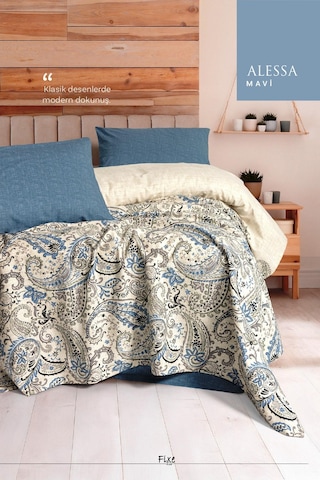 Alessa Mavi Tek Kişilik Pike Takımı %100 Pamuk, Lastikli Çarşaflı Mavi