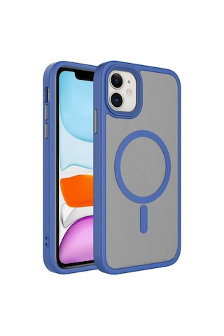 Apple Uyumlu iPhone 12 Kılıf Mat Arka Yüzey Wireless Şarj Özellikli Zore Flet M-safe Kapak Lacivert