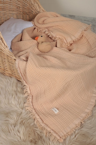 Müslin Püsküllü 4 Katlı Müslin Battaniye 90x120 Cm - Ze4katlı Bej