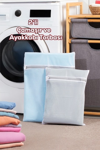 Porsima 2li Çamaşır Yıkama Filesi Fermuarlı Bölmeli Yıkama Filesi Renkli