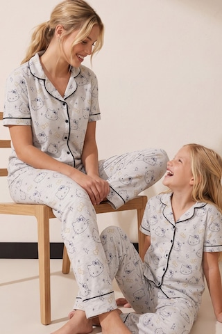 Siyah İnci Hello Kitty Lisanslı %100 Pamuk Pembe Çok Renkli Düğmeli Biyeli Pijama Takım 26120451 Gri Lacivert