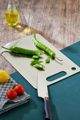 Cooker Paslanmaz Çelik Silikonlu Kesim Panosu 34x24 Cm Ckr3581 Gümüş